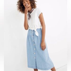 Madewell Sky Blue Button-Down Midi Skirt